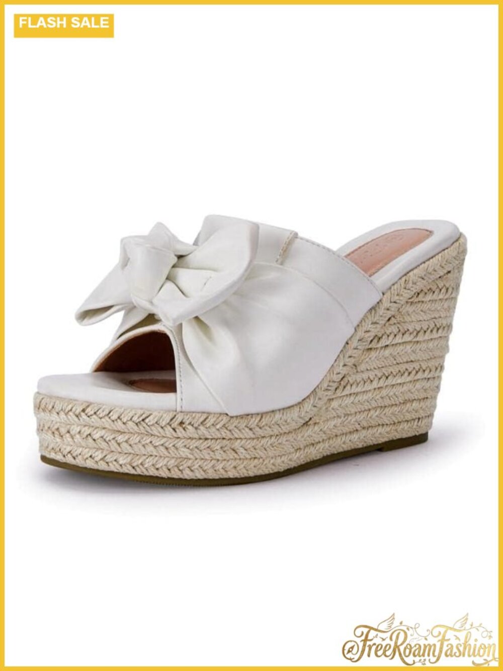 Platform Espadrilles Slip On Wedge Sandals Bow Tie Open Toe Slides Shoes
